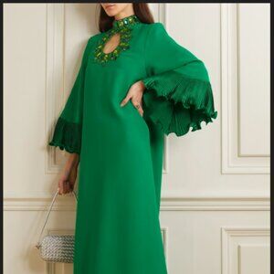 Andrew GN Crystal-embellished cutout plissé satin-trimmed crepe gown